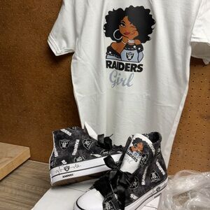 Custom Converse Black and White Raiders Sneakers